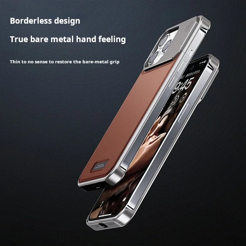 Capa de telefone de metal de couro de luxo para iphone 13 14 15 pro max